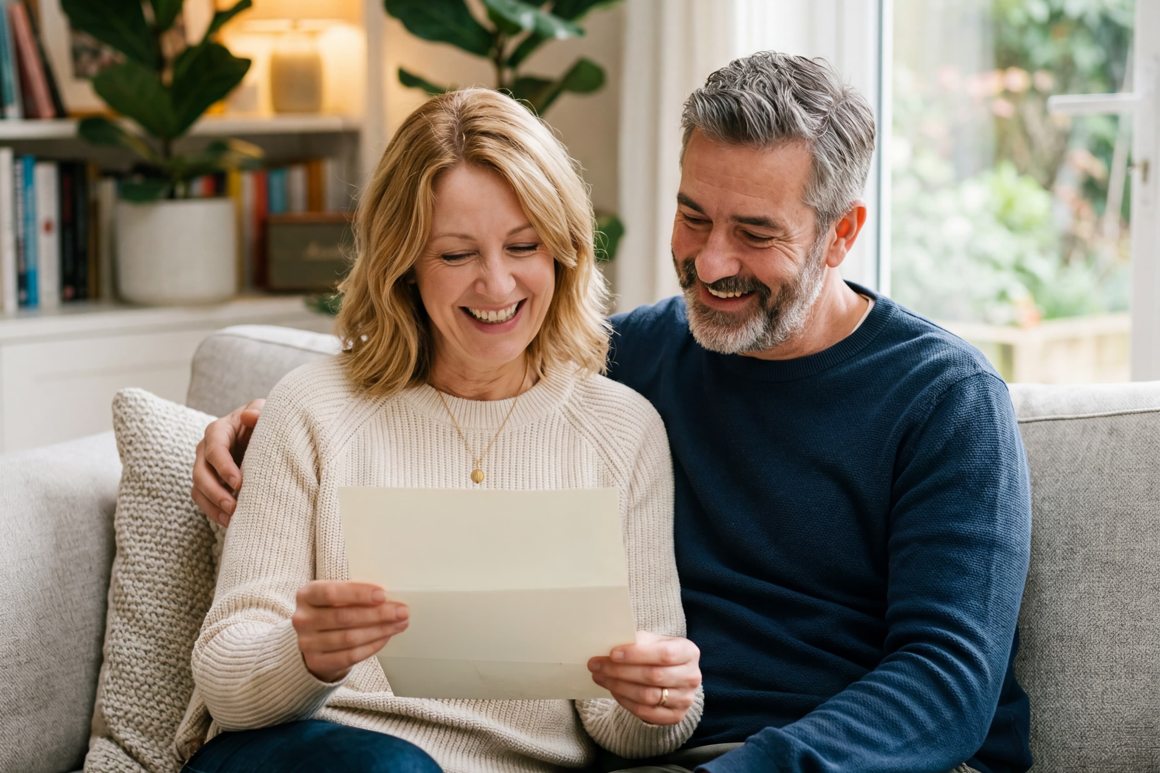 Parents reading a personal letter together